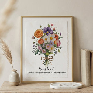 Vintage Pastell-Blumen-Mama-Strauch-Familiendekor Poster