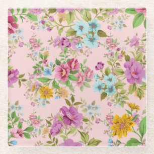Vintage Pastell Blumenmuster Glasuntersetzer
