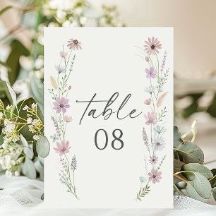 Vintage Pastell-Hochzeit mit Wildblumen Tischnummer
