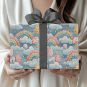 Vintage Pastell Regenbogen-Osterhaseneier mit Wolk Geschenkpapier