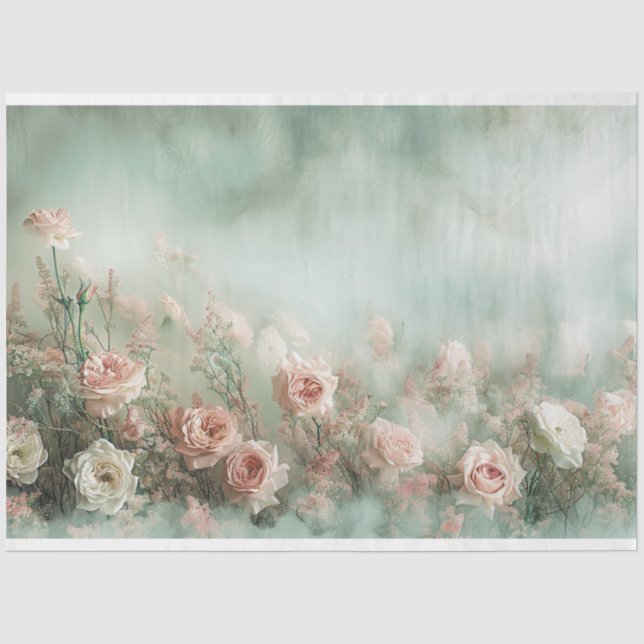 Vintage Pastell-Rose Zitronen Dekoupage Seidenpapier (Vorderseite)