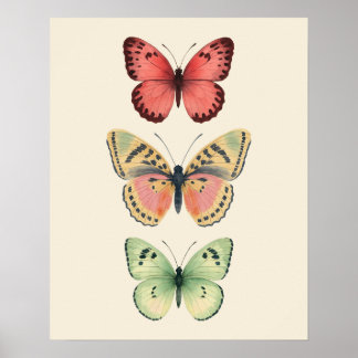 Vintage-Pastell-Schmetterlings-Trio-Poster – Aquar Poster