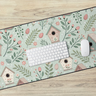 Vintage-Pastell-Vogelhäuschen mit floralen Blüten Schreibtischunterlage