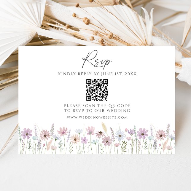 Vintage-Pastell-Wildblumen-QR-Code-Hochzeits-RSVP RSVP Karte (Von Creator hochgeladen)