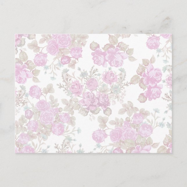 Vintage pastellrosa grüne romantische Rose Postkarte (Vorderseite)