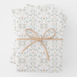 Vintage Pastete Weiß, Beige & Sage Grün Weihnachte Geschenkpapier Set