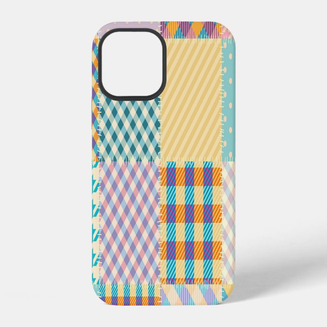 Vintage-Patchwork: Nahtloser Textilhintergrund iPhone 12 Hülle (Rückseite)