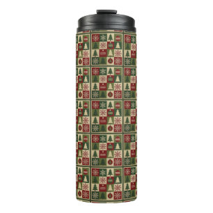 Vintage, Patchwork-Quilt-Look rustikal Weihnachten Thermosbecher