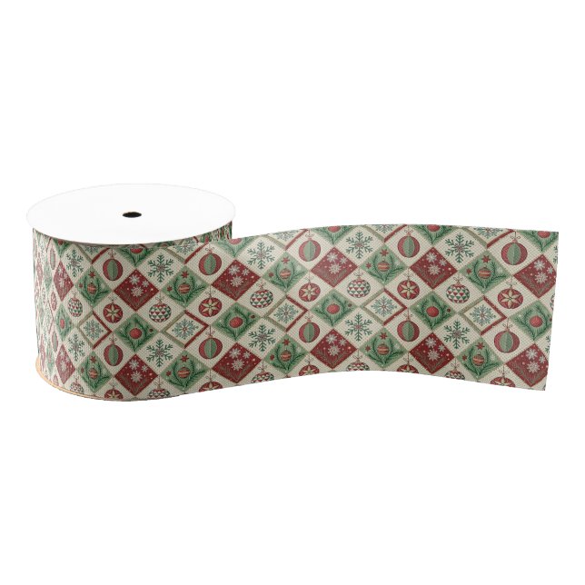 Vintage-Patchwork-Quilted-Christmas-Muster Ripsband (Spule)