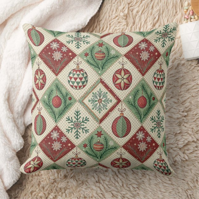 Vintage Patchwork Quilted Christmas Pattern Kissen (Decke)