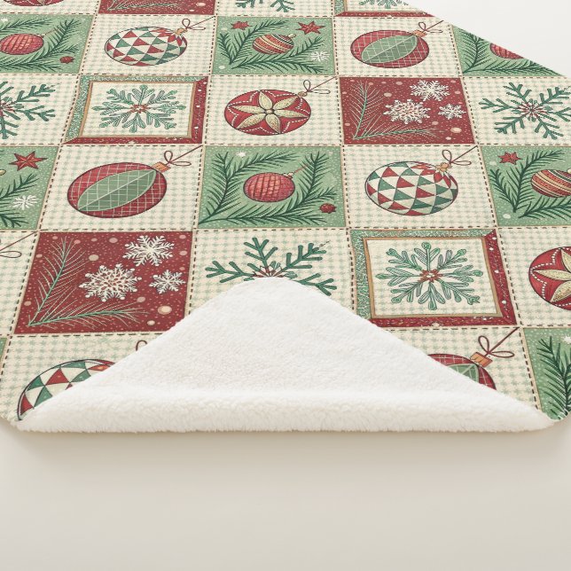 Vintage Patchwork-Quilted Weihnachtsmuster Sherpadecke (3/4)