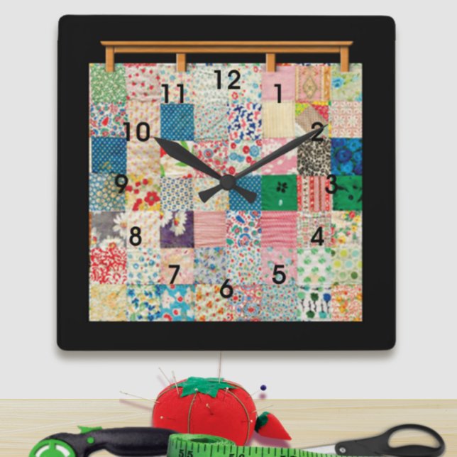 Vintage-Patchwork-Quiltedecke Quadratische Wanduhr (Von Creator hochgeladen)