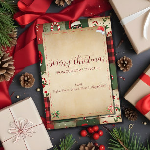 Vintage Patchwork-Weihnachtskarte aus unserem Zuha Feiertagskarte