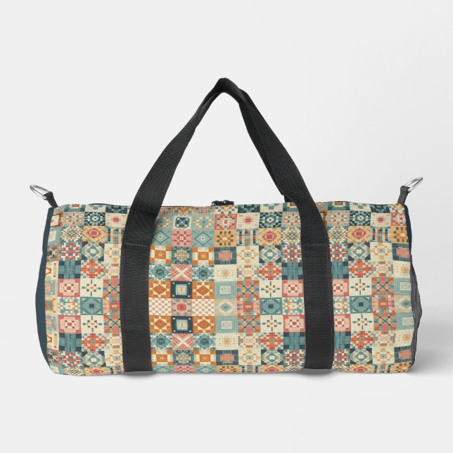 Vintage, patchworkartiger Quilt-Look Duffle Bag (Vorderseite)