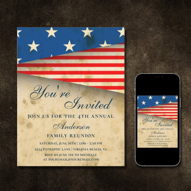 Vintage Patriotic American Flag Family Wiedersehen Einladung (Von Creator hochgeladen)