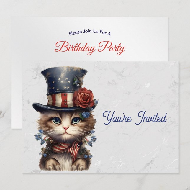 Vintage Patriotic Kitten Birthday Einladung (Vorne/Hinten)