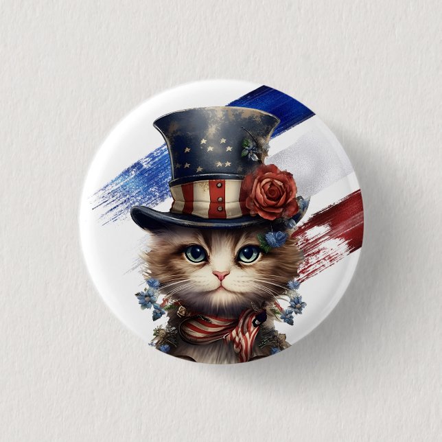 Vintage Patriotic Kitten Button (Vorderseite)