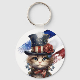 Vintage Patriotic Kitten Schlüsselanhänger