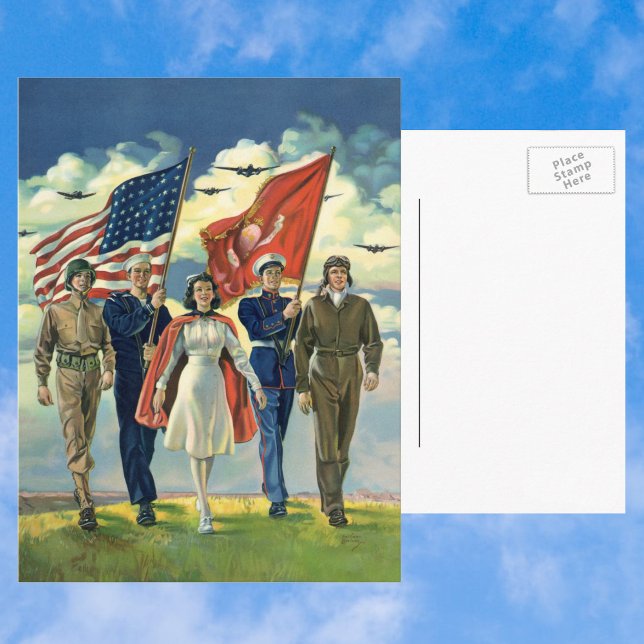 Vintage Patriotic, Proud Military Personnel Heros Postkarte (Von Creator hochgeladen)