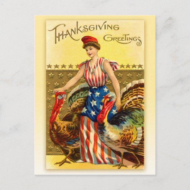 Vintage Patriotic Thanksgiving Feiertagspostkarte (Vorderseite)