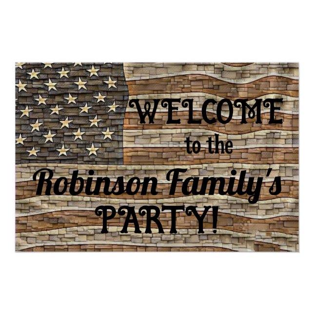 Vintage Patriotic USA Flag Stone Wall Calligraphy Poster (Vorderseite)