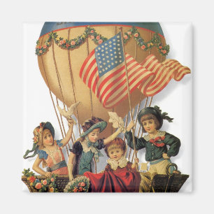 Vintage patriotisch, Kinder in einem Heißluftballo Magnet