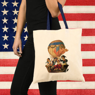 Vintage patriotisch, Kinder in einem Heißluftballo Tragetasche
