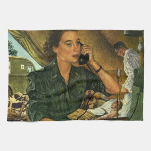 Vintage patriotisch, Krankenschwester am Telefon Geschirrtuch