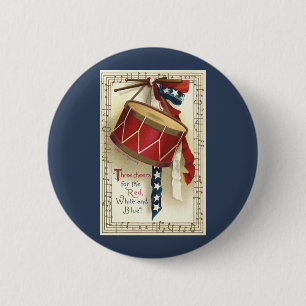 Vintage patriotisch, Trommeln mit Noten Button