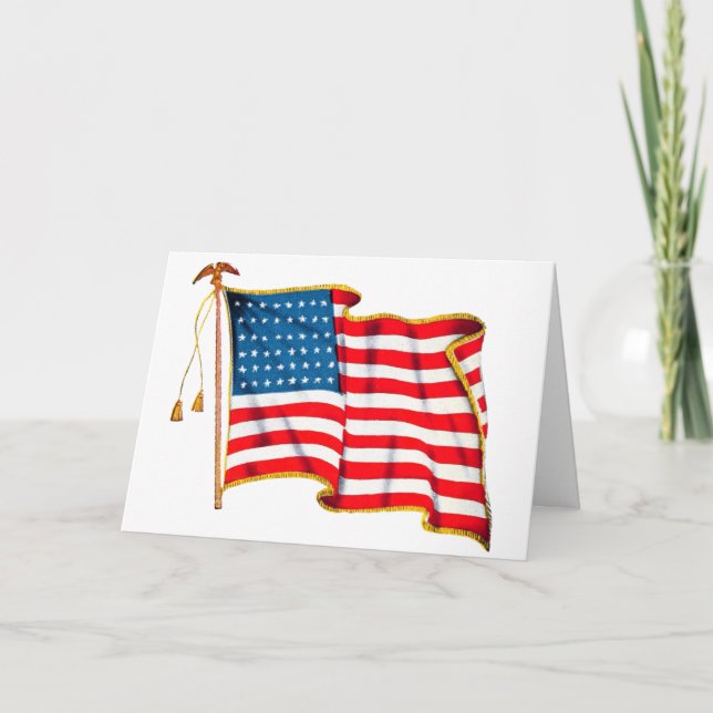 Vintage Patriotische Amerikanische Flagge, Amerika Karte (Vorderseite)