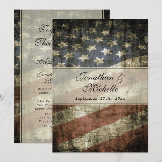Vintage Patriotische Amerikanische Flaggenhochzeit Einladung (Vorne/Hinten)