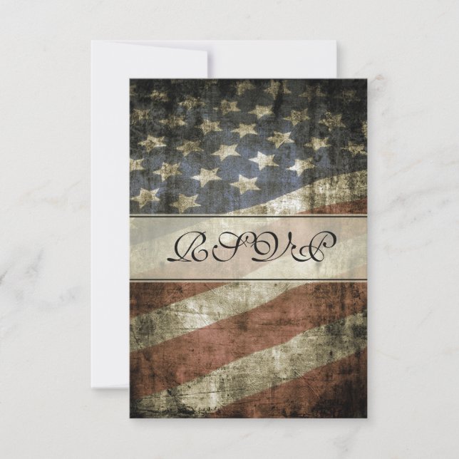 Vintage Patriotische Amerikanische Flaggenhochzeit RSVP Karte (Vorderseite)