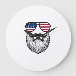 Vintage patriotische Bart-Sonnenbrille Grafik-Shir Große Wanduhr