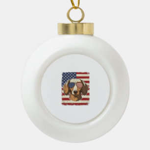 Vintage-patriotische Dackel-Flaggen-Sonnenbrille V Keramik Kugel-Ornament