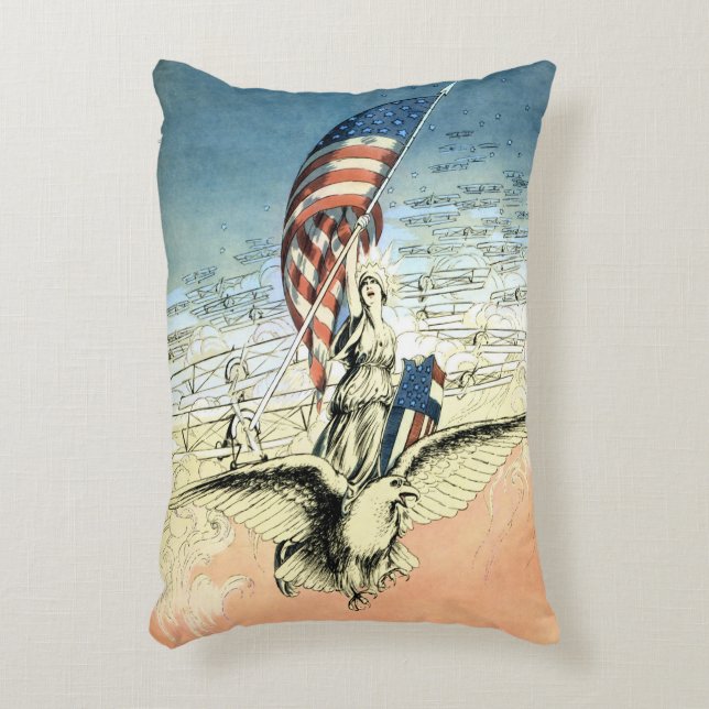 Vintage Patriotische Dame, Adler mit amerikanische Dekokissen (Vorderseite(Vertikal))