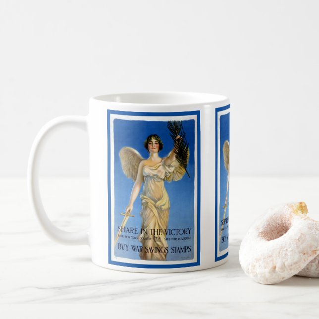 Vintage Patriotische Frau Engel, Kaufen Kriegsanle Kaffeetasse (Mit Donut)