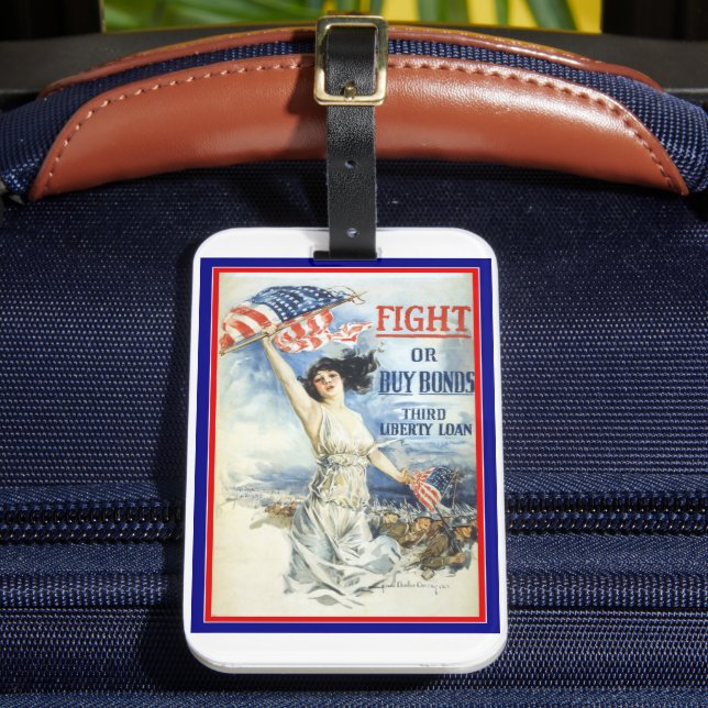 Vintage Patriotische Frau W. American Flag Poster  Gepäckanhänger (Vorderseite Insitu 2)