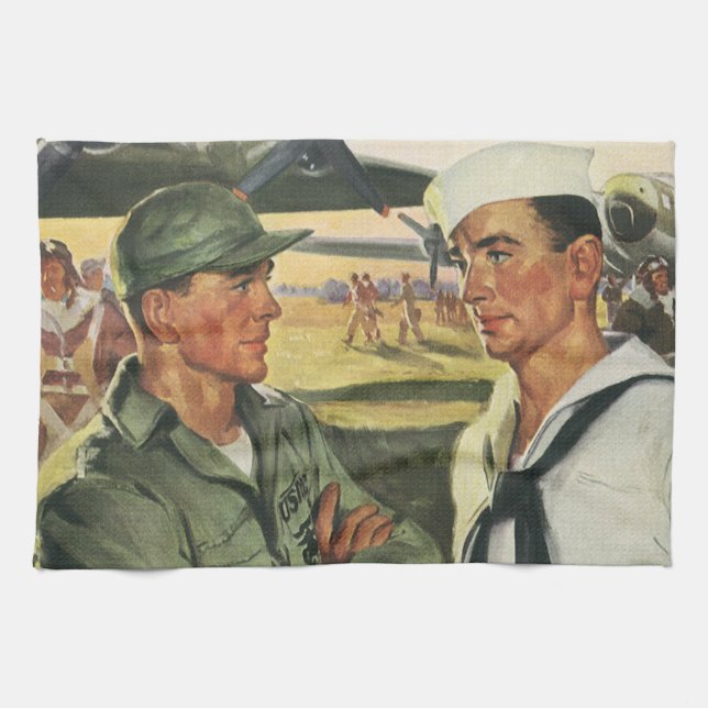 Vintage Patriotische Helden, Militäreinrichtungen  Geschirrtuch (Horizontal)