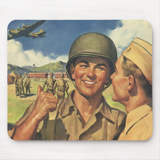 Vintage Patriotische Helden, Militärflugzeuge Männ Mousepad (Vorne)
