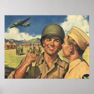Vintage patriotische Helden, Militärflugzeugmänner Poster