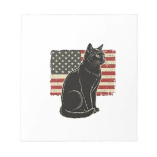 Vintage patriotische Katze Flagge Grafik T-Shirt D Notizblock