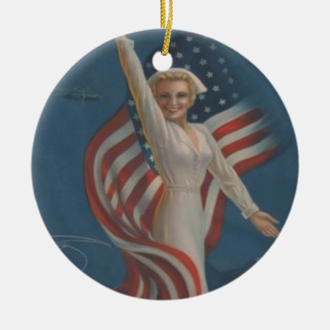 Vintage patriotische Krankenschwester der Keramikornament (Vorne)