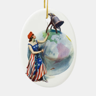 Vintage-patriotische Lady Liberty-Magazincover-Kun Keramik Ornament