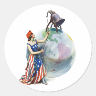 Vintage Patriotische Lady Liberty Magazine Cover A Runder Aufkleber