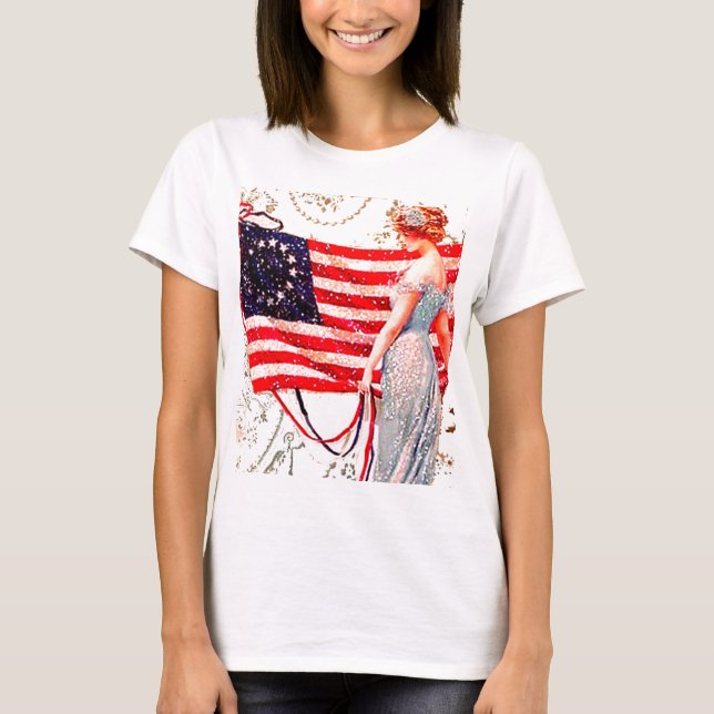 Vintage patriotische Postkarte Kunst T-Shirt (Vorderseite)