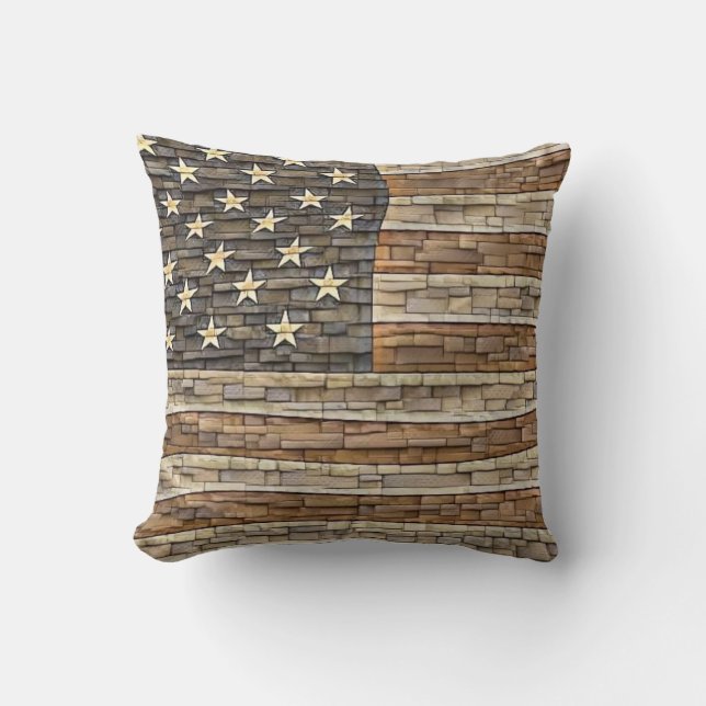 Vintage Patriotische USA-Flagge auf Steinmauer Kissen (Vorderseite)