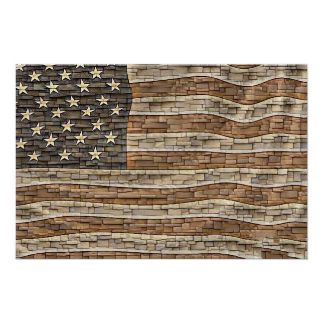 Vintage Patriotische USA-Flagge auf Steinmauer Poster (Vorderseite)