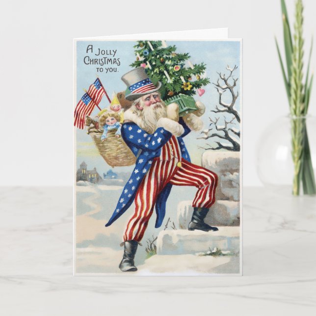 Vintage Patriotische Weihnachtskarte Feiertagskarte (Vorderseite)