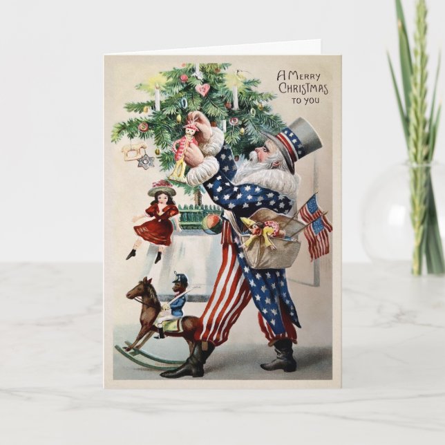 Vintage Patriotische Weihnachtskarte Feiertagskarte (Vorderseite)