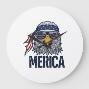 Vintage patriotischer Adler Merica-Shirt-Design_1 Große Wanduhr